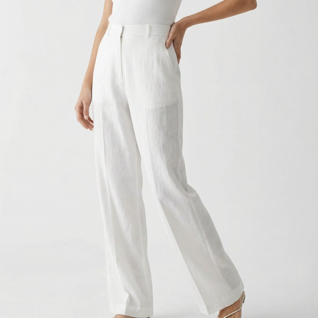 Wayf White High-Rise Wide Leg Trousers